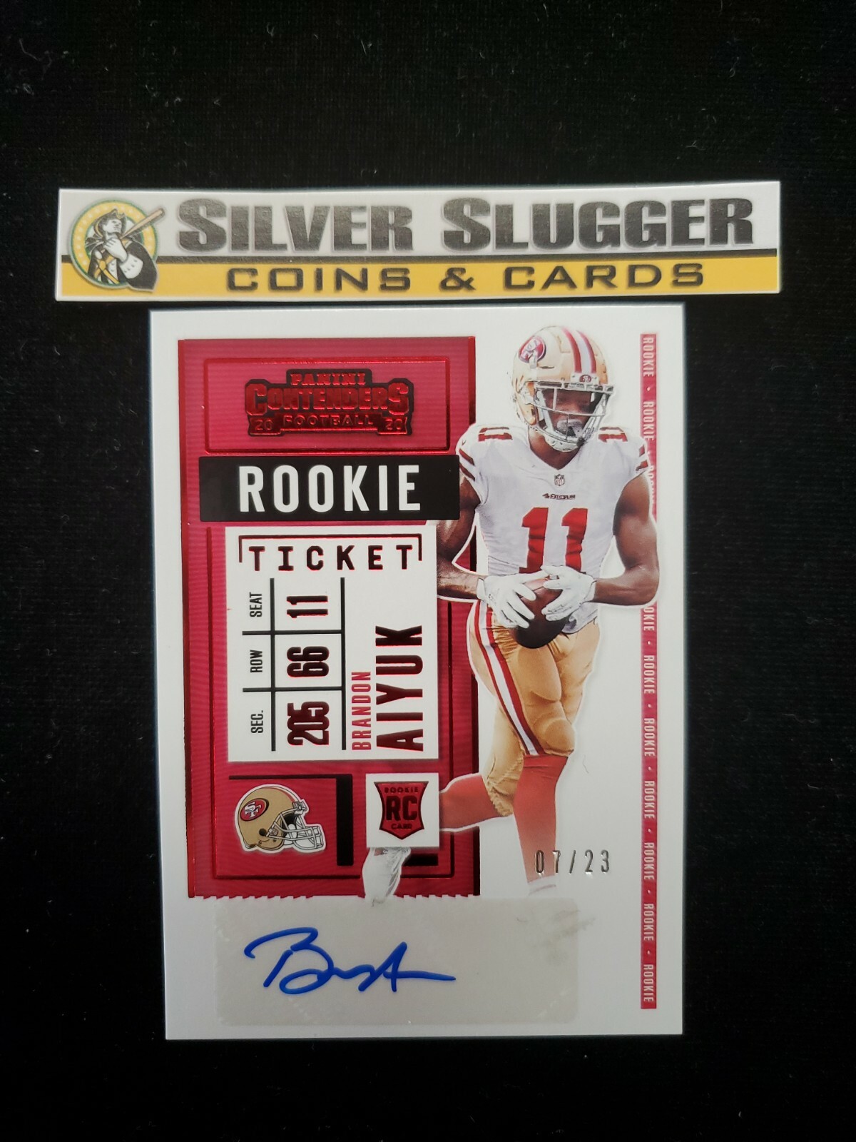 2020 Brandon Aiyuk Panini Contenders Rookie Ticket Auto Red /23 #110 RC 49ers