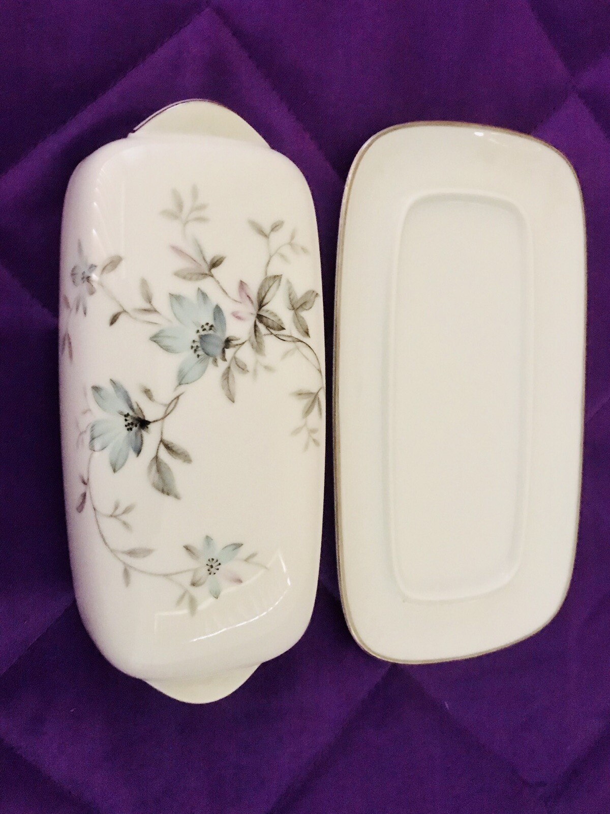 Vintage Noritake Butter Dish Lidded Blue Flowers 1950’s Excellent