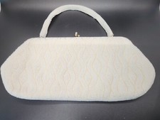 Vintage Made in Japan White and Clear Seed Beaded Evening Bag Purse
