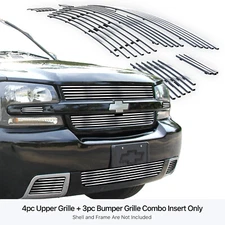 Fits 2006-2009 Chevy Trailblazer SS Stainless Silver Billet Grille Insert Combo