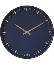 20 x 20 in. Classic Dark Blue Battery Operated Glass Wall Clock With Gold Accent