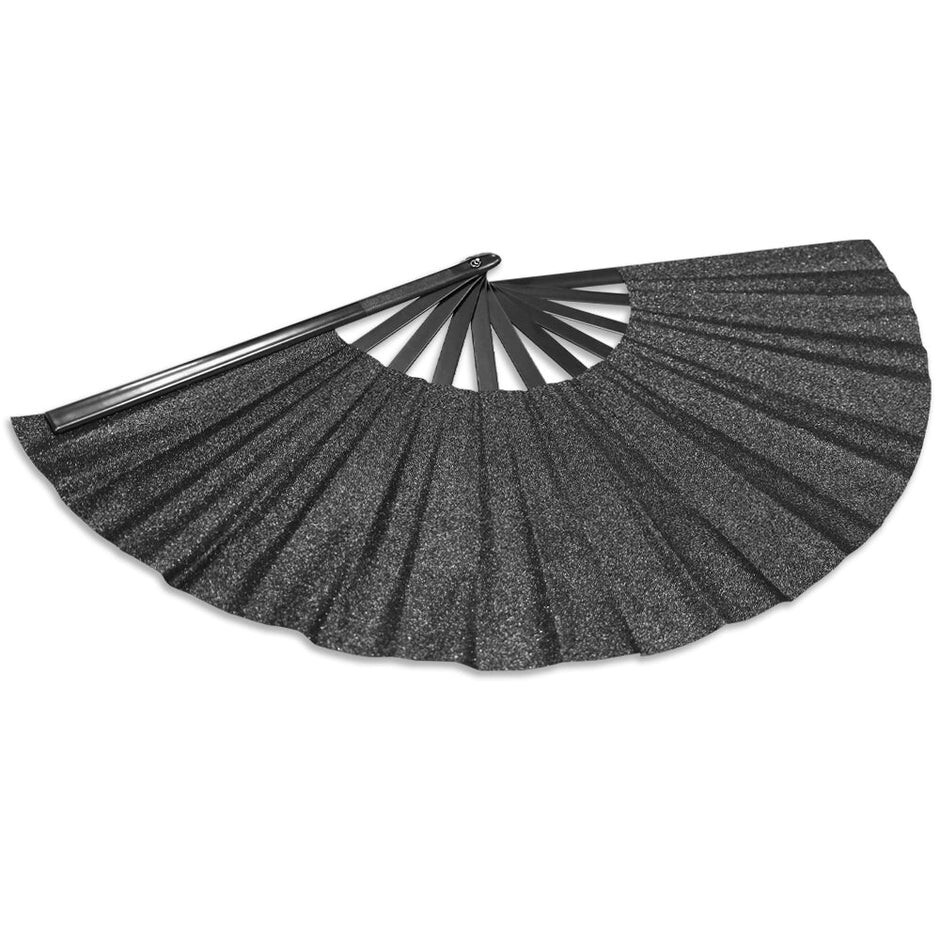 Black Glitter Large Folding Fan Rave Boots on Ground Line Dance