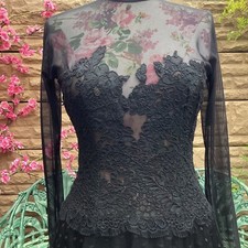 Emma Somerset Knightsbridge Black Guipure Lace Tulle Wedding Dress Ballgown 10 +