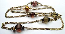 Grand collier sautoir couleur or perles différentes ancien bijou vintage 5602