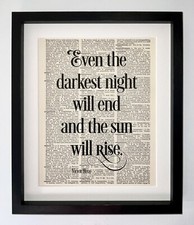 Antique Dictionary Book Page Art Victor Hugo Even The Darkest Night Gift Idea 24