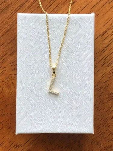 Laborgefertigter Diamant-Anhänger 1 kt Rundschliff Buchstabe "L" 14 K Gelbgold vergoldet
