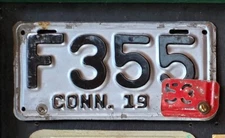 1953 CONNECTICUT MOTORCYCLE LICENSE PLATE TAG   # F355