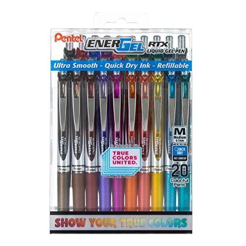 Pentel EnerGel RTX Assorted Ink Pens 0.7mm Medium Line 20 Pack 