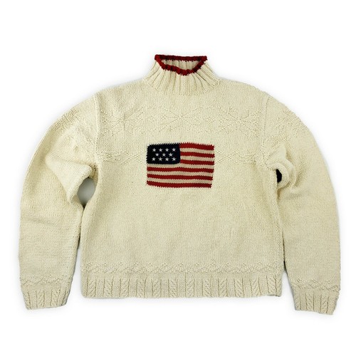 Vintage Ralph Lauren Hand Knit US Flag Cotton Knit Sweater Kids Ivory Youth  L | eBay
