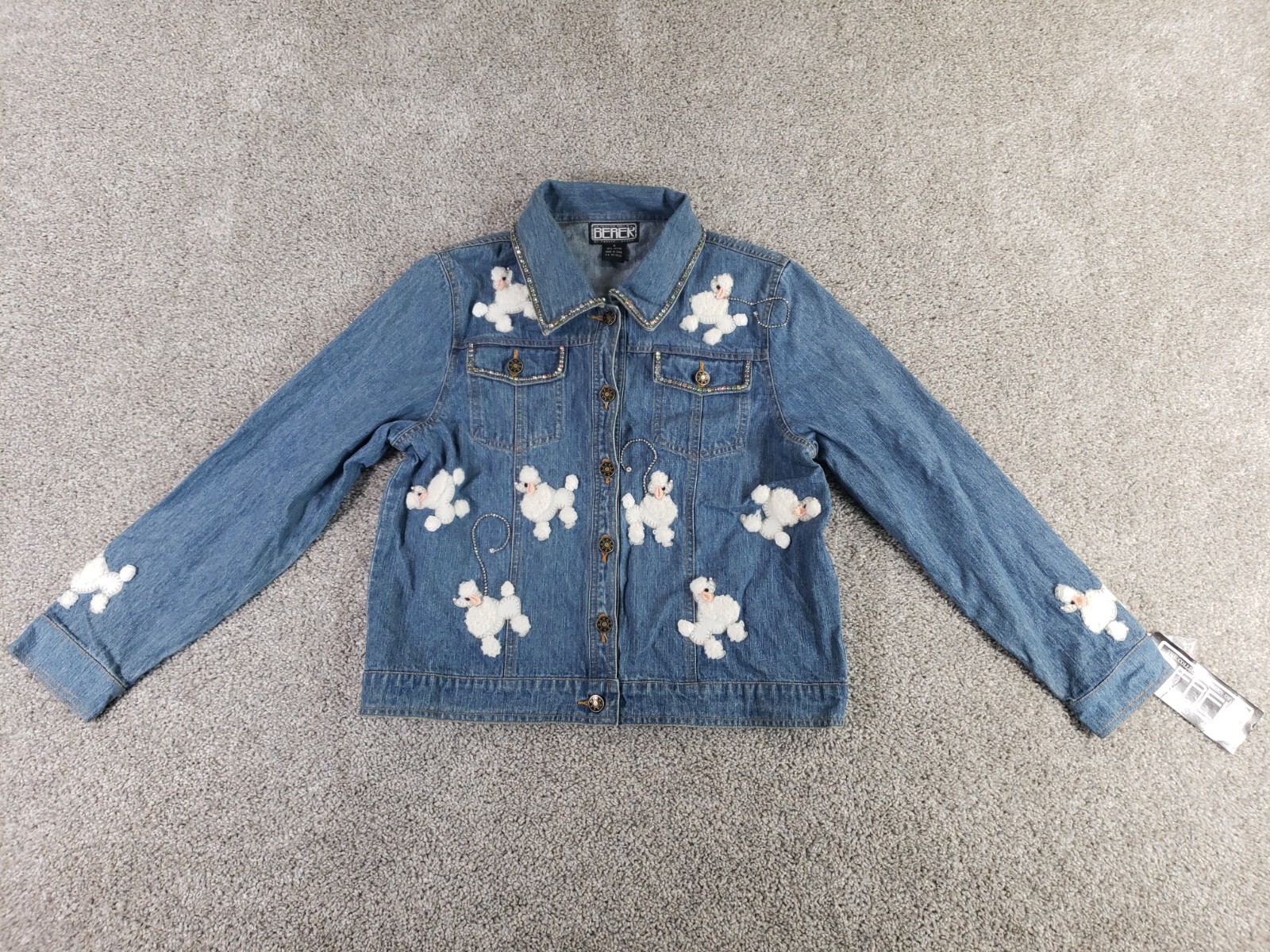 Chaqueta para mujer Berek Takako Sakon pequeña de mezclilla estampada canich con botones vintage