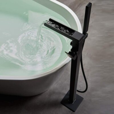 Freestanding Bathtub Faucet Tub Filler Matte Black Floor Mount Bathroom Faucet