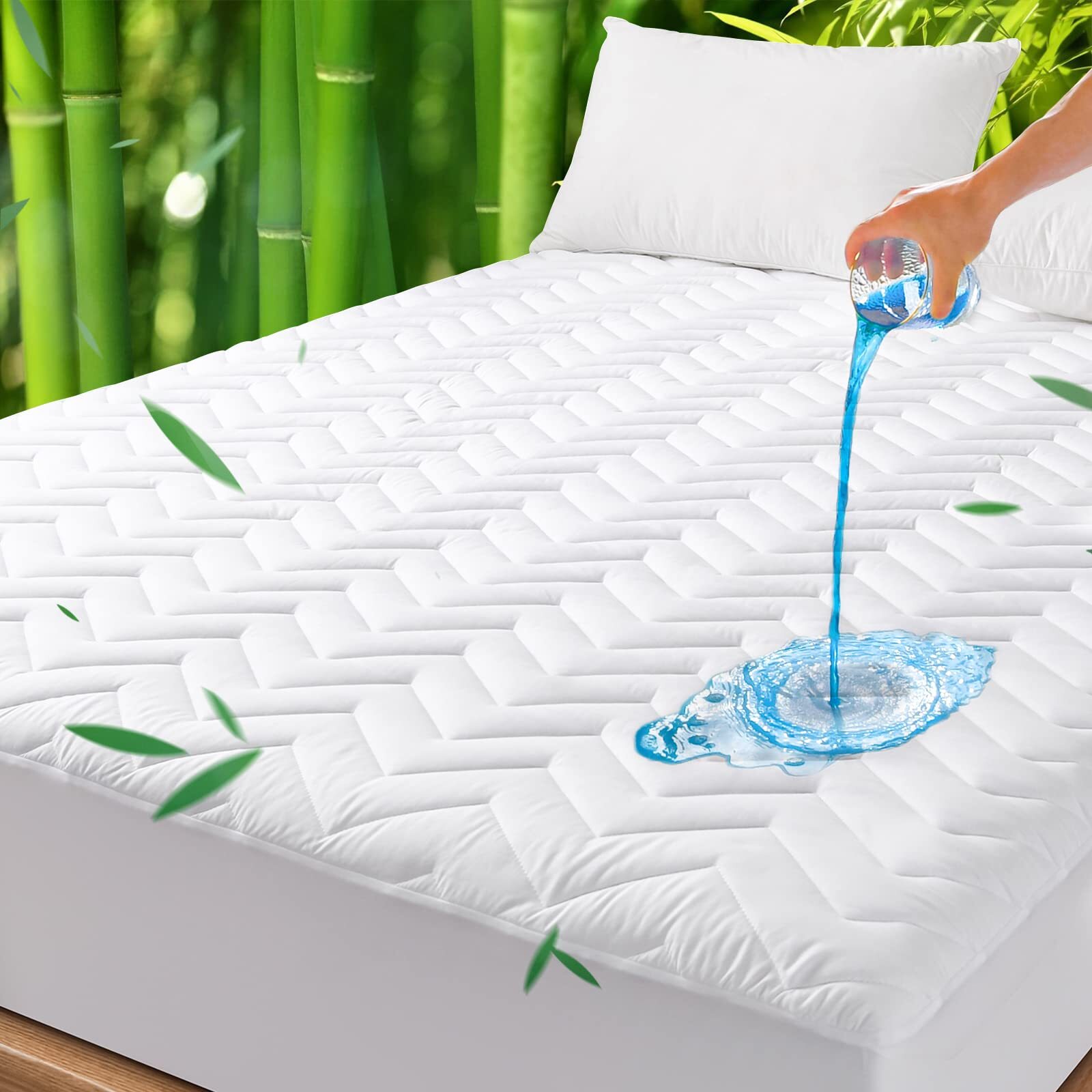 Queen Size Waterproof Mattress Pad Rayon Made from Bamboo, Quilted Breathable...