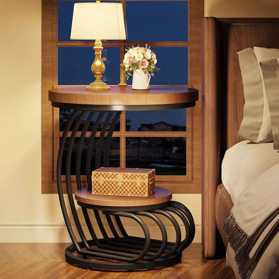 19.7" 2-Tier Round End Table for Living Room,  Sofa Side Table w/ Storage Shelf - Image 4 of 4