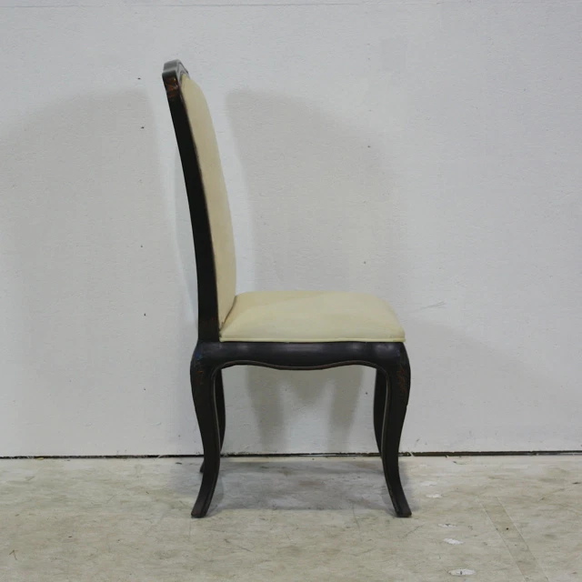 Set of 4 high back French Provincial oak chairs antiqued black off white fabric - Image 3 of 4