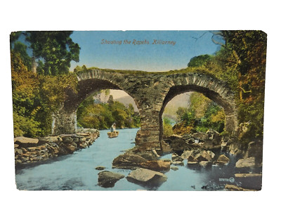 Ireland Old Weir Bridge Shooting the Rapids Kerry Antique 1910s Color Postcard