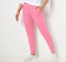 Isaac Mizrahi Live! Soho French Terry Pant Pintuck Strawberry Pink Pet L A485820