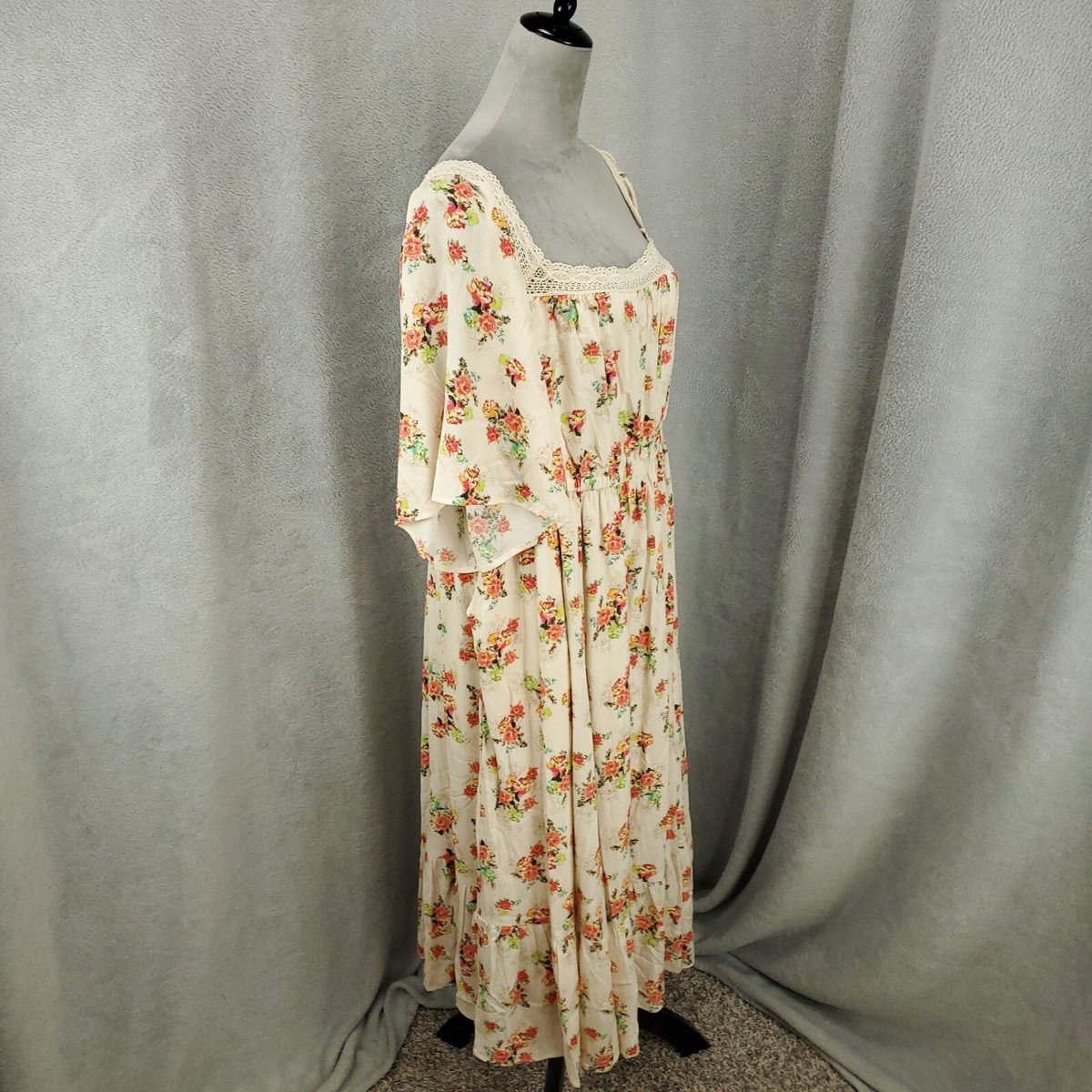 New Torrid Dress Womens 1X Long Midi Ivory Floral Boho Cottagecore Peasant NWT New Torrid Dress Womens 1X Long Midi Ivory Floral Boho Cottagecore Peasant NWT