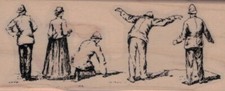 Group Looking Over Cliff 1 3/4 x 4" Rubber Stamp, People Stamp, Crowd Stamp
