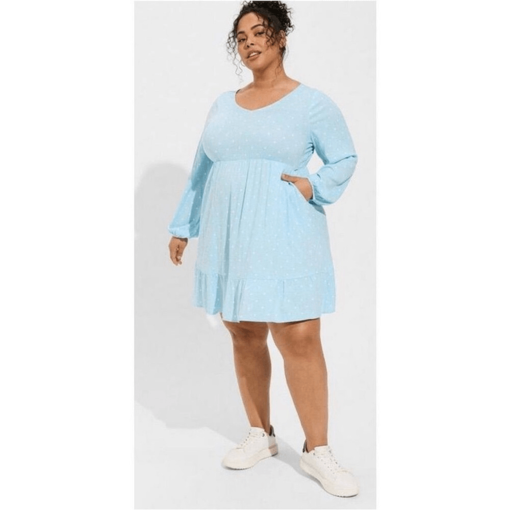 Torrid Women's Blue Polka Dot Textured Stretch Rayon Mini Skater