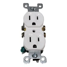 15 Amp White Duplex Grounding Electrical Outlet Residential Push-In Or Side Wire