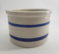 Robinson Ramsbottom Pottery 1qt Crock Double Blue Stripe Roseville Ohio