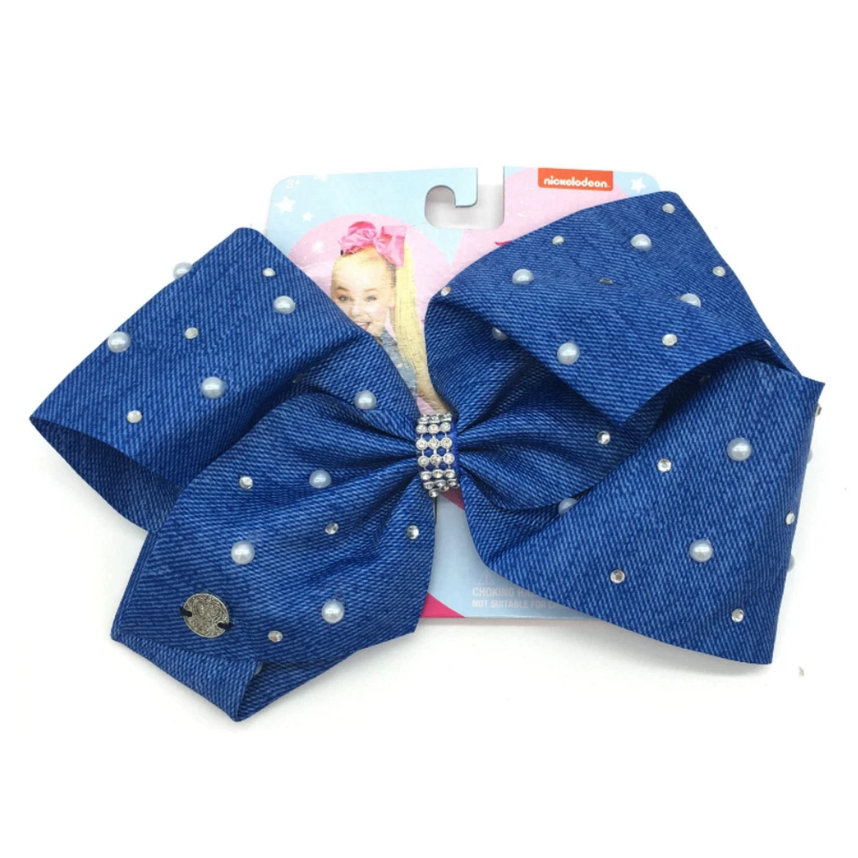 JoJo Siwa Signature Collection Large Denim Pearl Rhinestone Cheer Hair Bow Clip - Image 2 of 4