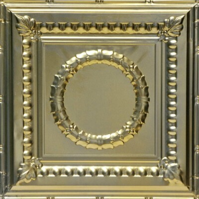 Shanko SKPC503-gn-24x24-N-6 Victory Stamped Metal Nail-up Tin Ceiling Tile, Gold
