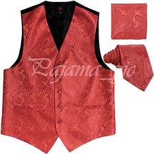 Coral XS to 6XL Paisley Tuxedo Suit Dress Vest Waistcoat  Neck tie Hanky
