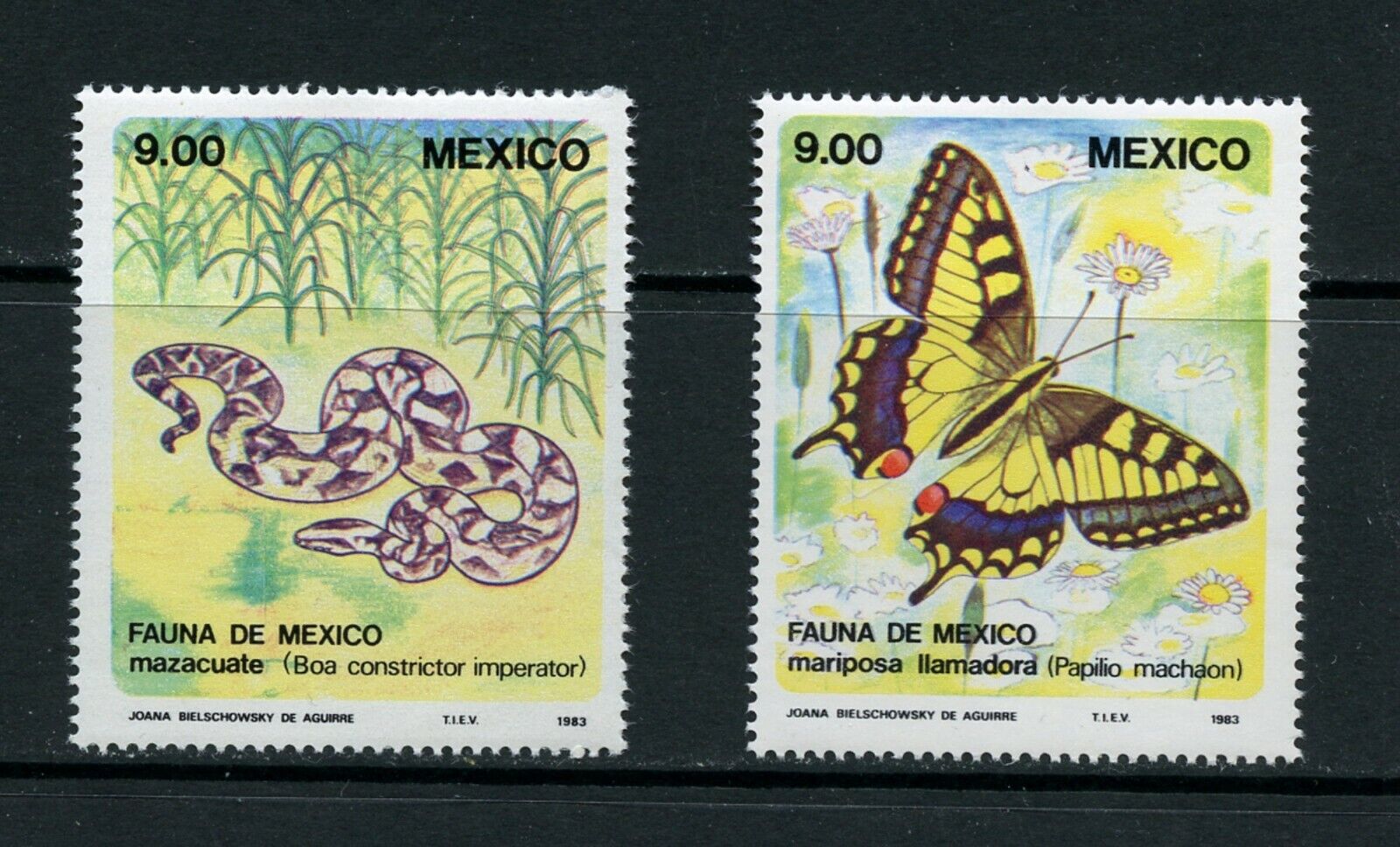 S081  Mexico  1983  snakes butterflies   2v.    MNH
