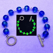 Purple Uranium Glass Bracelet Silver Tone Vintage Czech Fire Polished Beads