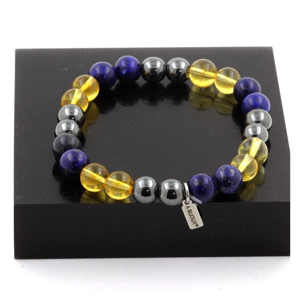 Steine Und Mineralien. Armband Perlen Lapis Lazuli + HäMatit + Citrin 8 Mm.-image