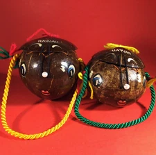 NOVELTY COCONUT PURSES SET OF 2 HANDMADE LINED HAWAIIAN PHILIPPINES VINTAGE