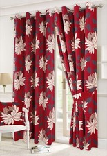 Image of Fully Lined Eyelet Curtains Seren Flowers Panama Ring Top Tie Back Curtains