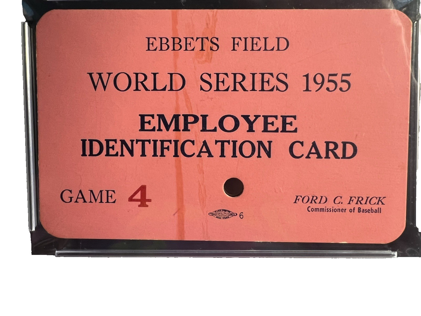 EBBETS FIELD RARE 1955 WORLD SERIES GAME 4 "EMPLOYEE IDENTIFICATION CARD" W/PSA! view 2