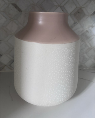 Crate & Barrel Allondra Vase White/Pink Two-Tone Textured Ceramic Matte 11in