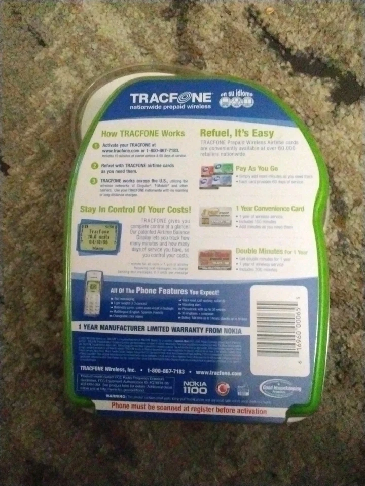 RARE VTG Nokia 1100 Tracfone Nationwide Prepaid Wireless Phone/Factory Sealed - Image 3 of 4