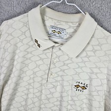 Vintage Snake Eyes Golf Polo Shirt Mens Large Off White Snakeskin Print USA Made