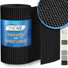 Non-Adhesive Shelf Liner, 12 in X 10 Ft, for Kitchen Cabinets and Drawers - Blac