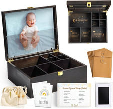 Baby Keepsake Box Wooden with 6 Additional Items - Baby Shower Gifts for Girls B