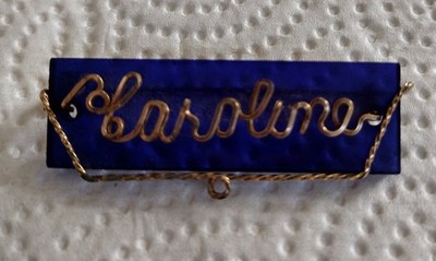 Antique NAME CAROLINE Gold Filled Wire Handmade  BROOCH PIN 2 Inch 