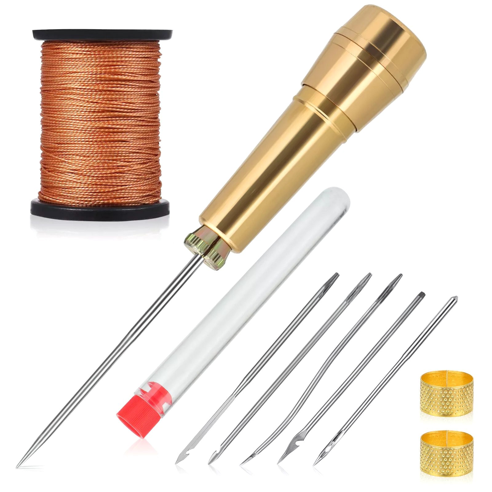 10pcs/set Multi-Purpose Sewing Awl Needle Kit W/Copper Handle For Home Use