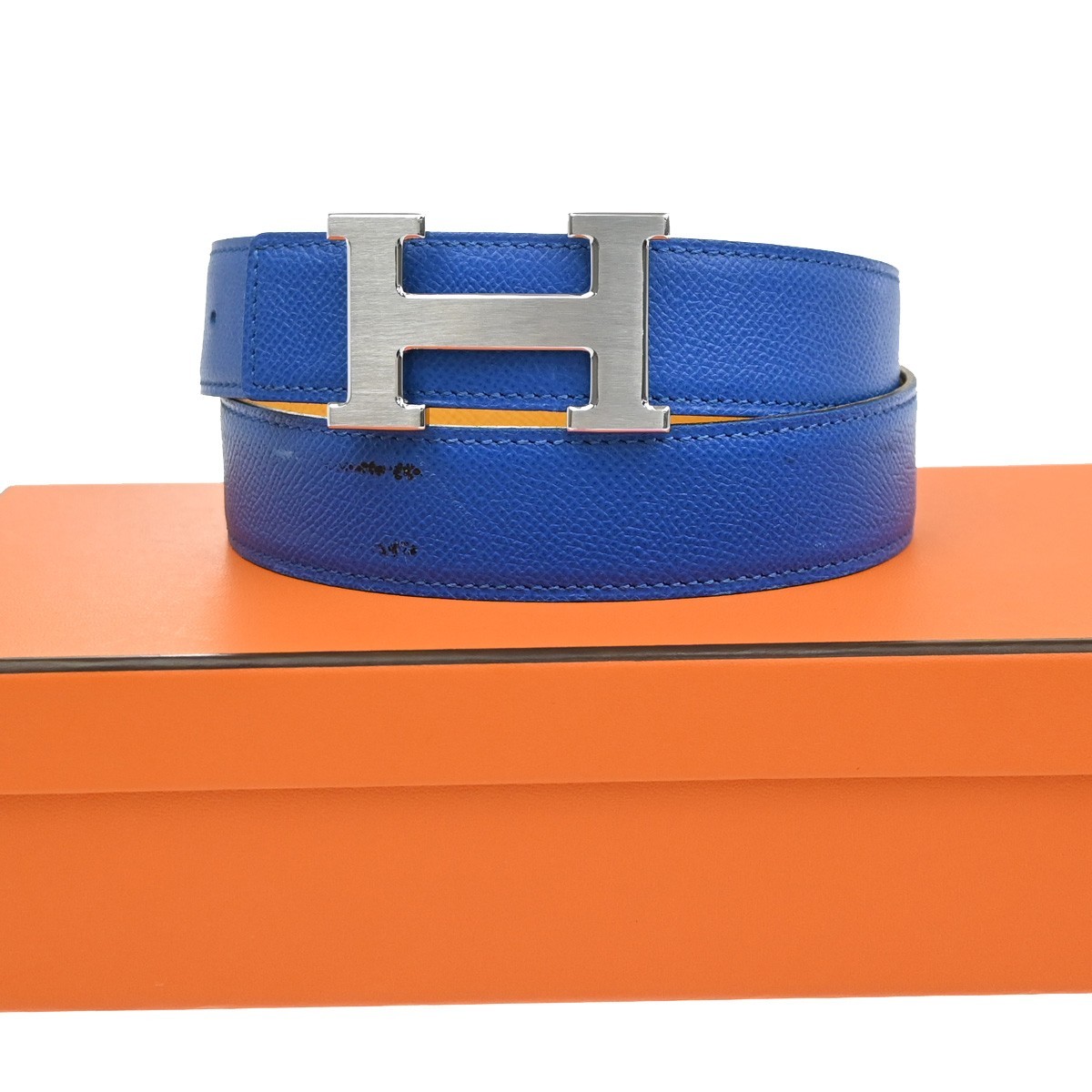 HERMES H Logo Constance Reversible Buckle Belt Leather #80 SHW