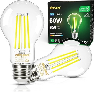 E27 LED Lampe Edison 4W neutralweiß 4000K 850lm klar Energiesparbirne 2er Set