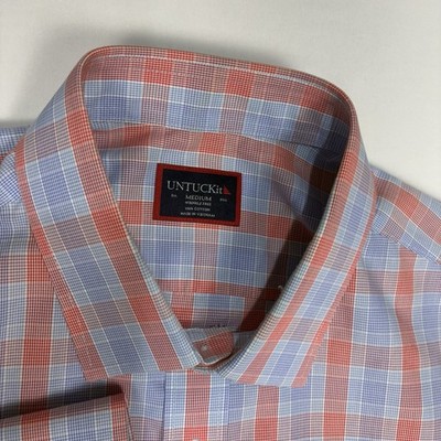 UNTUCKit Morey WF  Cotton Shirt Mens Medium Wrinkle Free Blue/Red Check Pattern