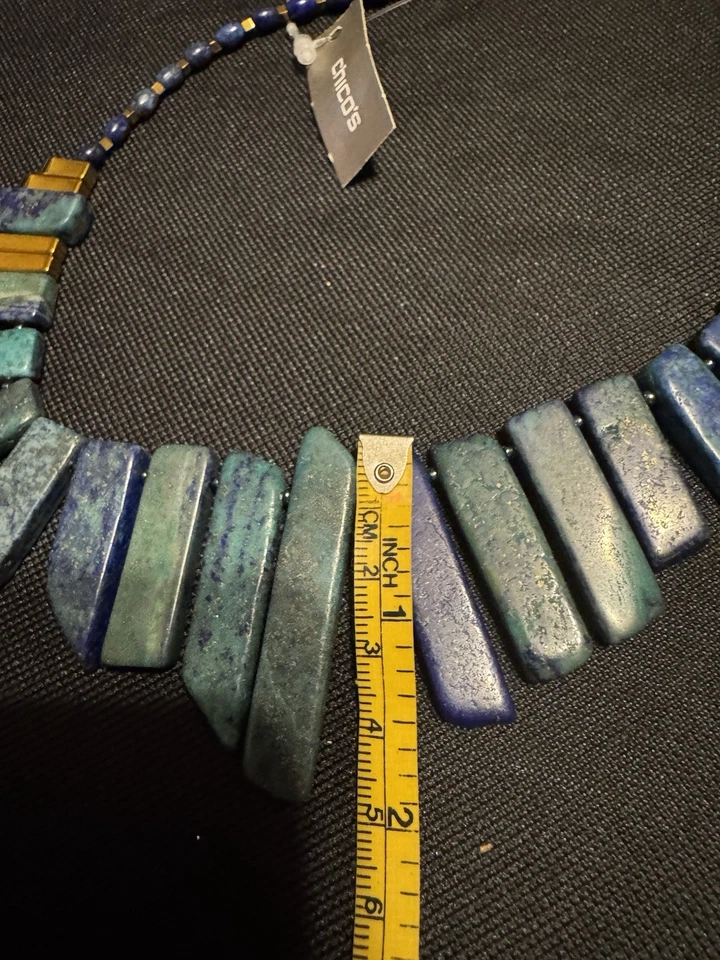 Chico’s Danita 部落风格蓝色、绿色和铜色围兜项链带标签 — 第 4/4 张图片