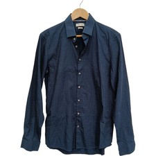 Calvin Klein Slim Fit Men's Shirt 16" Collar Blue Patterned Long Sleeve Cotton