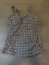 black white LL BEAN swimsuit top tankini size 10 reg