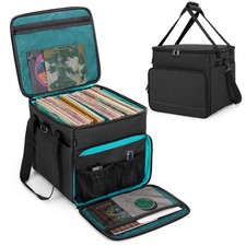 Vinyl Record Carry Bag 2 Dividers Holds 60 LP Albums Travel Storage Case