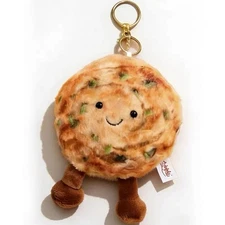 Realistic Scallion Pancake Plush Keychain, Cute Food Bag Charm & Prop Gift