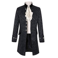Mens Steampunk Tailcoat Jacket Slim Fit Button Up Long Sleeve Gothic Victorian